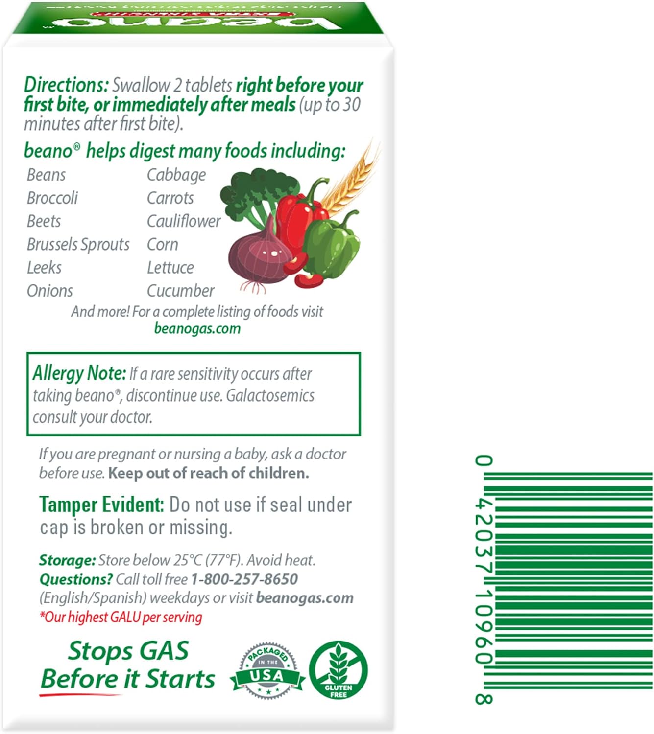 Beano Digestive Enzyme, Helps Prevent Gas & Bloating, 100 Tablets