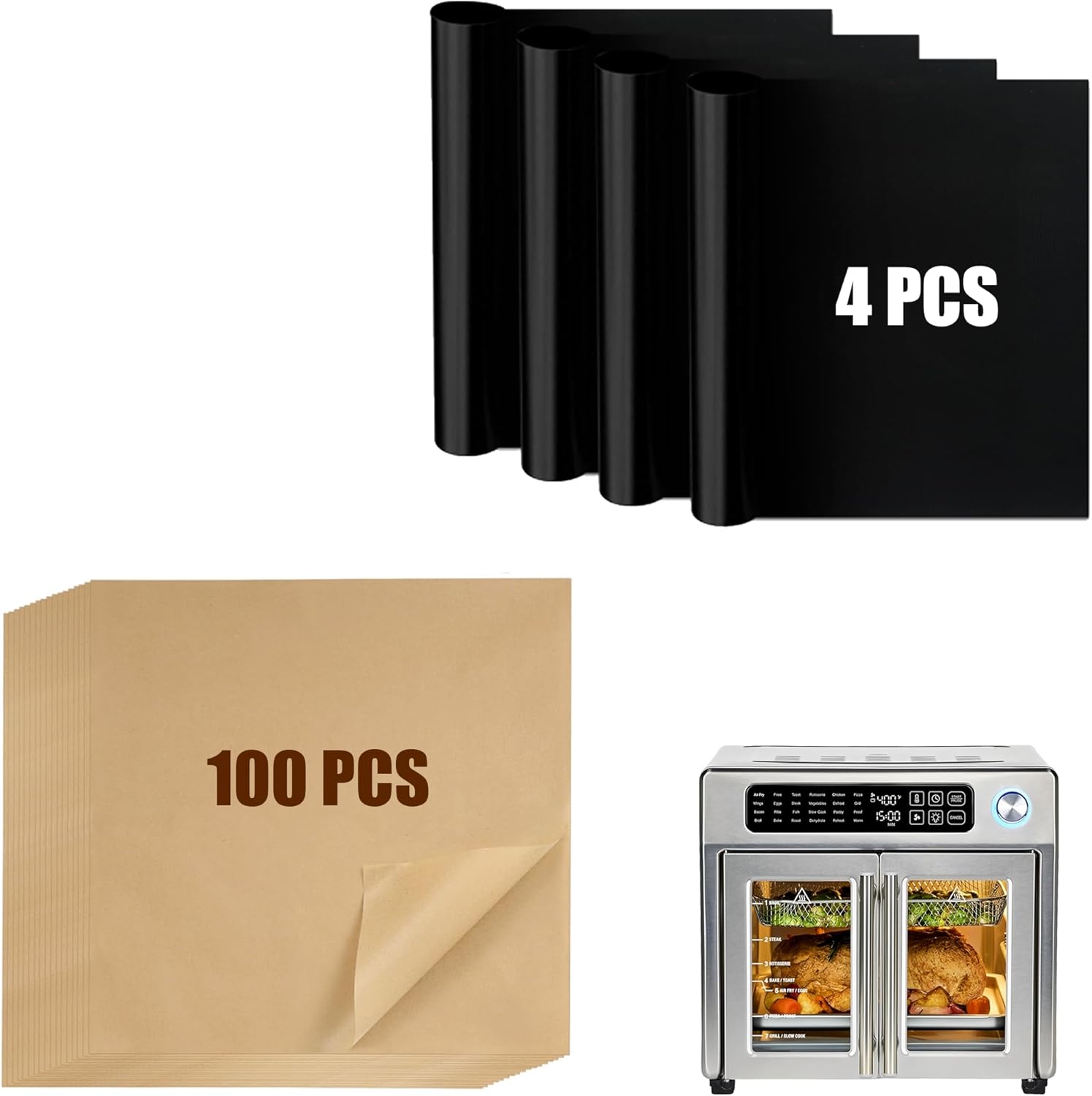 104PCS Air Fryer Liners Parchment Paper for Emeril Lagasse 26 QT Air Fryer | 100PCS Unbleached Parchment Paper Disposable with 4 PCS AirFryer Oven