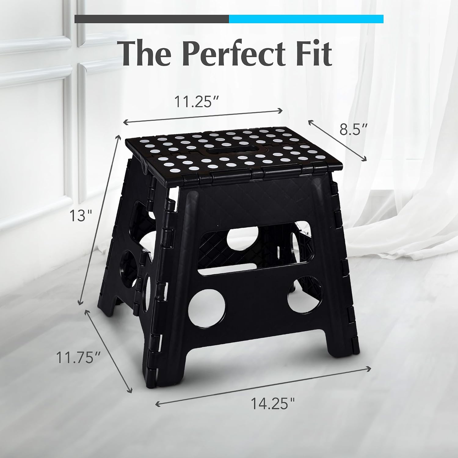 Handy Laundry Folding Step Stool 9 Inch, Black, Non-Slip Holds 300 lbs | 9 Inch, Black, Foldable Collapsible Step Stool, Non-Slip, Holds 300 lbs, Kitchen Bathroom Bedroom, Adults