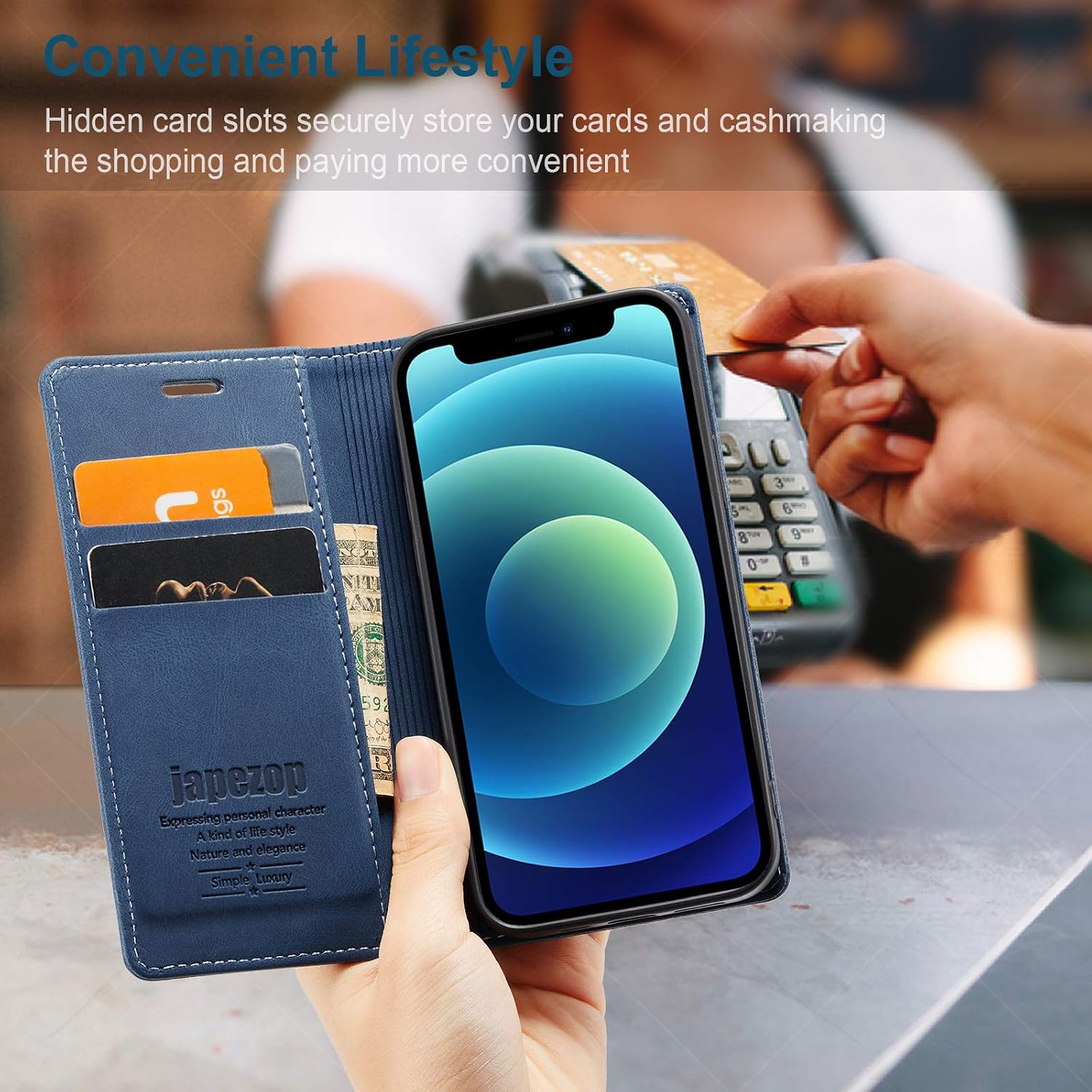 japezop iPhone 12 Mini Wallet Case with [RFID Blocking],Blue