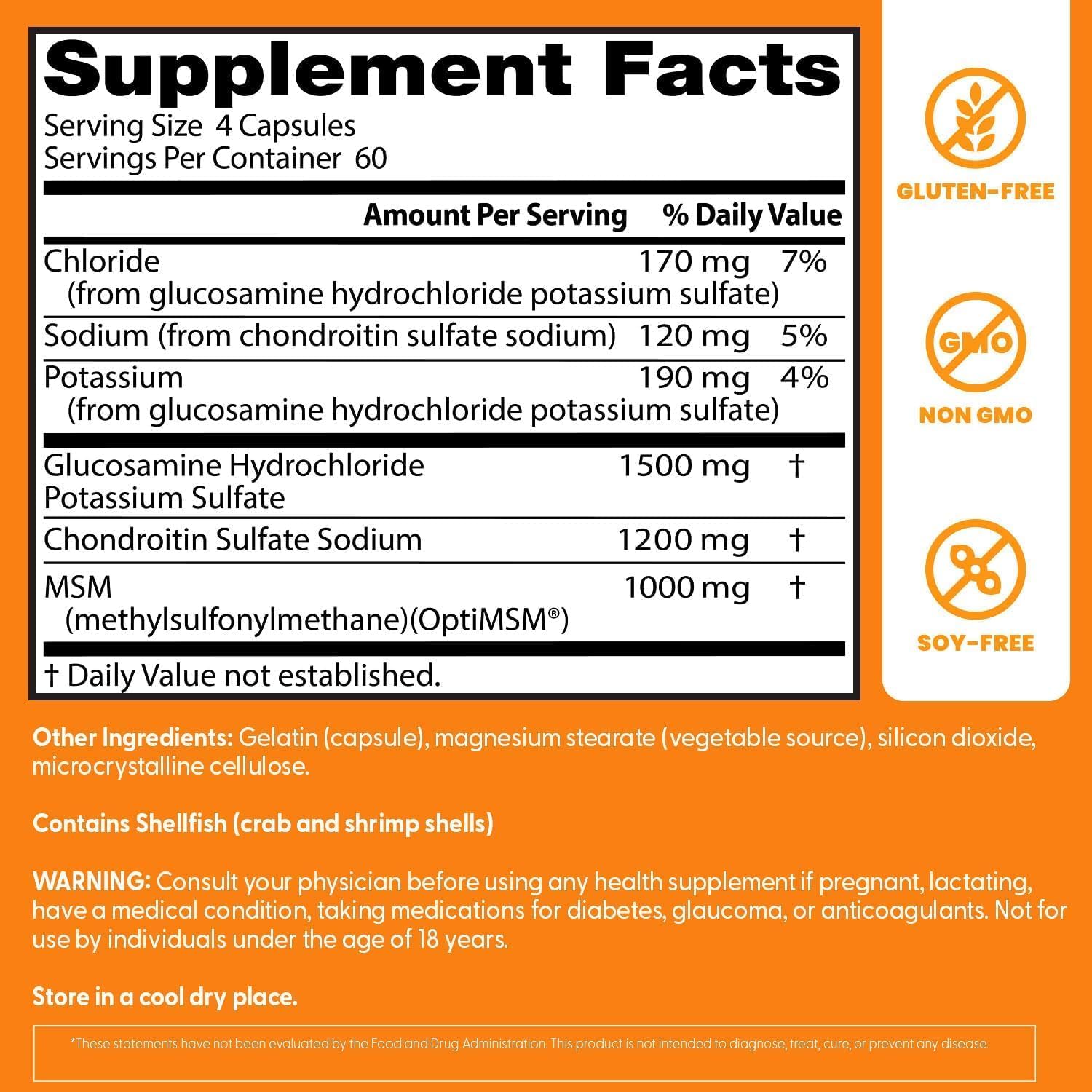 Doctor's BEST Glucosamine Chondroitin MSM - Joint Health Support Supplement for Women & Men, Nutritional Support for Joint Strength, Hair, Skin, & Nails, Gluten Free, Non GMO - 240 Capsules
