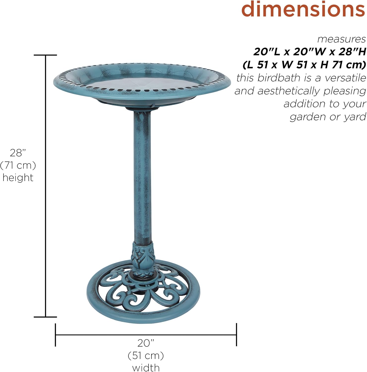 Alpine Corporation TEC116 Outdoor Aged Green Pedestal Birdbath with Scrollwork, 28" Tall, Green