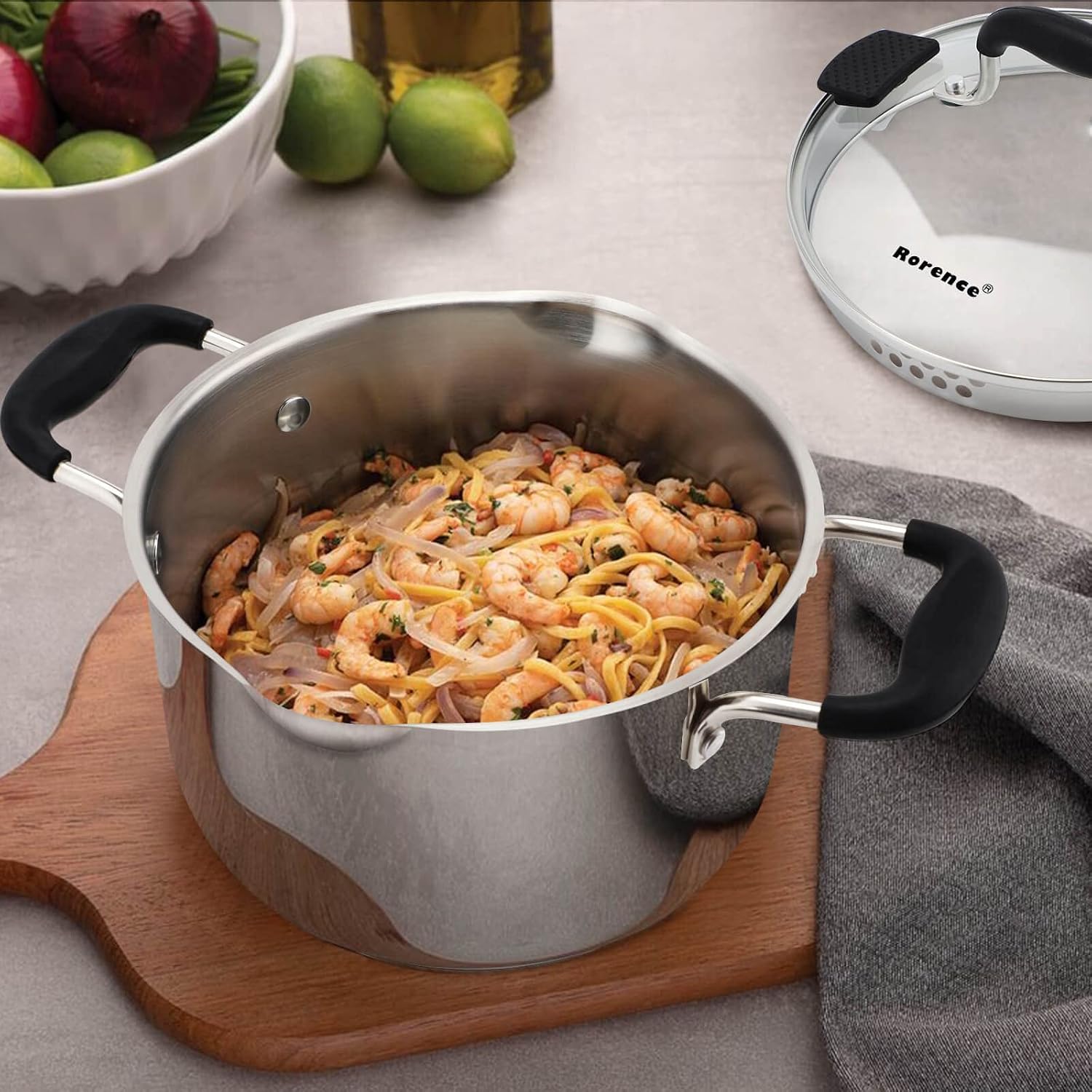Rorence 6 Quart Stainless Steel Stock Pot, Induction Cooking Pot with Lid