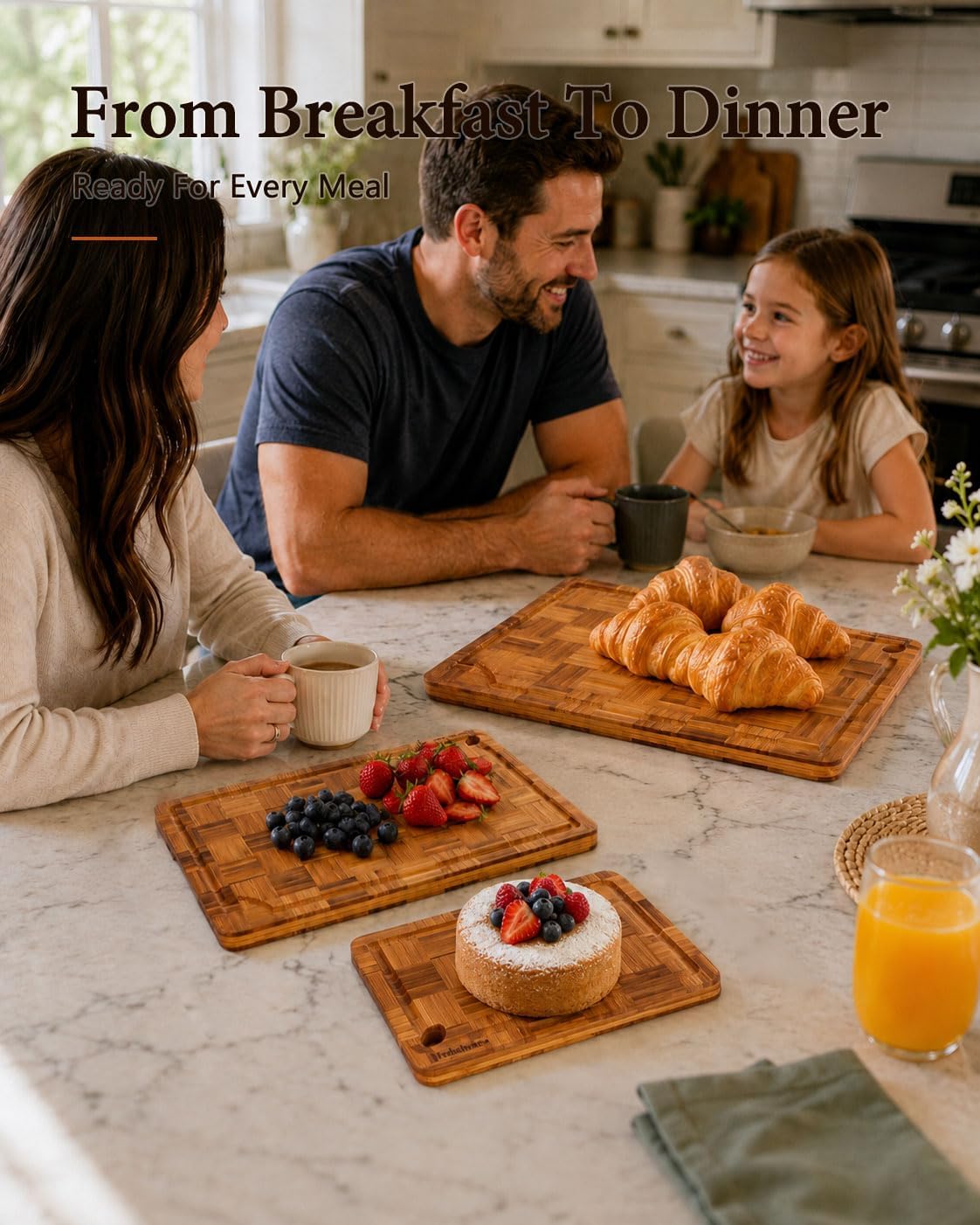 Cutting Boards for Kitchen, Wooden Chopping Board for Meat, Vegetables and Fruit, 18" x 12" XL Deep Carbonized Bamboo Board for Meal Prep, Serving, Daily Cooking and Kitchen Counter
