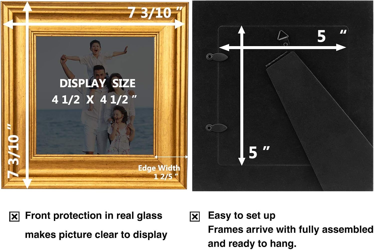 LaVie Home 8x8 Picture Frames (1 Pack, Gold) Square Photo Frame Set with High Definition Glass for Wall Mount & Table Top Display