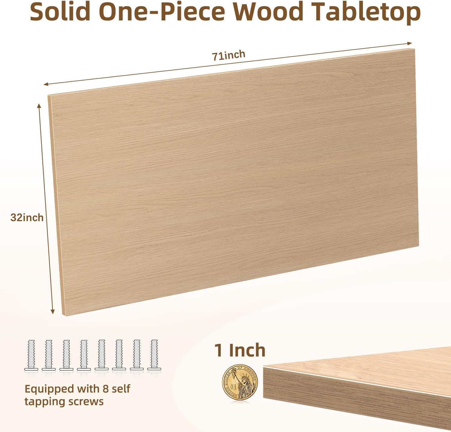 Rectangular Wood Table Top, 71x32x1 in Solid One-Piece Workbench Top | Wood Table Top Particle Board For Standing Desk, Home Office DIY Countertop, Washer Dryer, Coffee Bar And Workbench Use