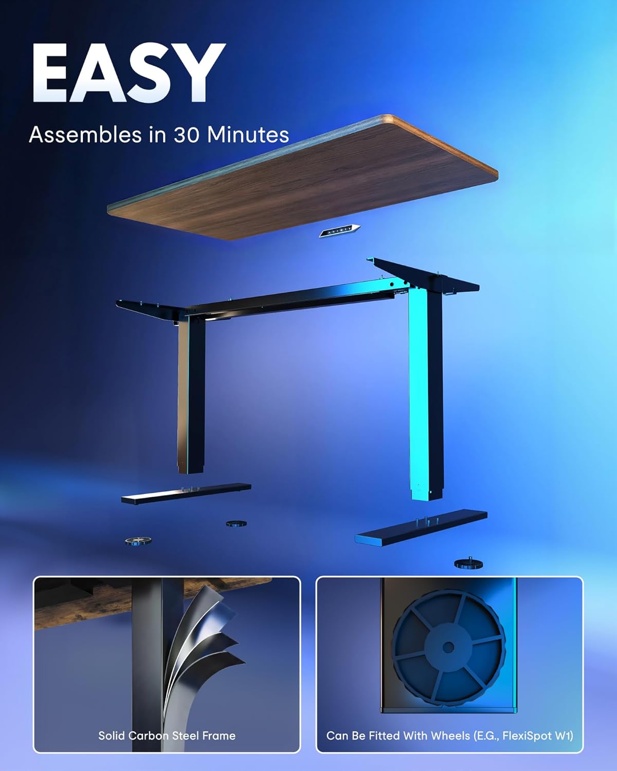 FLEXISPOT EN1 One-Piece Standing Desk, Electric Adjustable with 4 Memory Presets, 176 LBS Capacity, Stable & Quiet