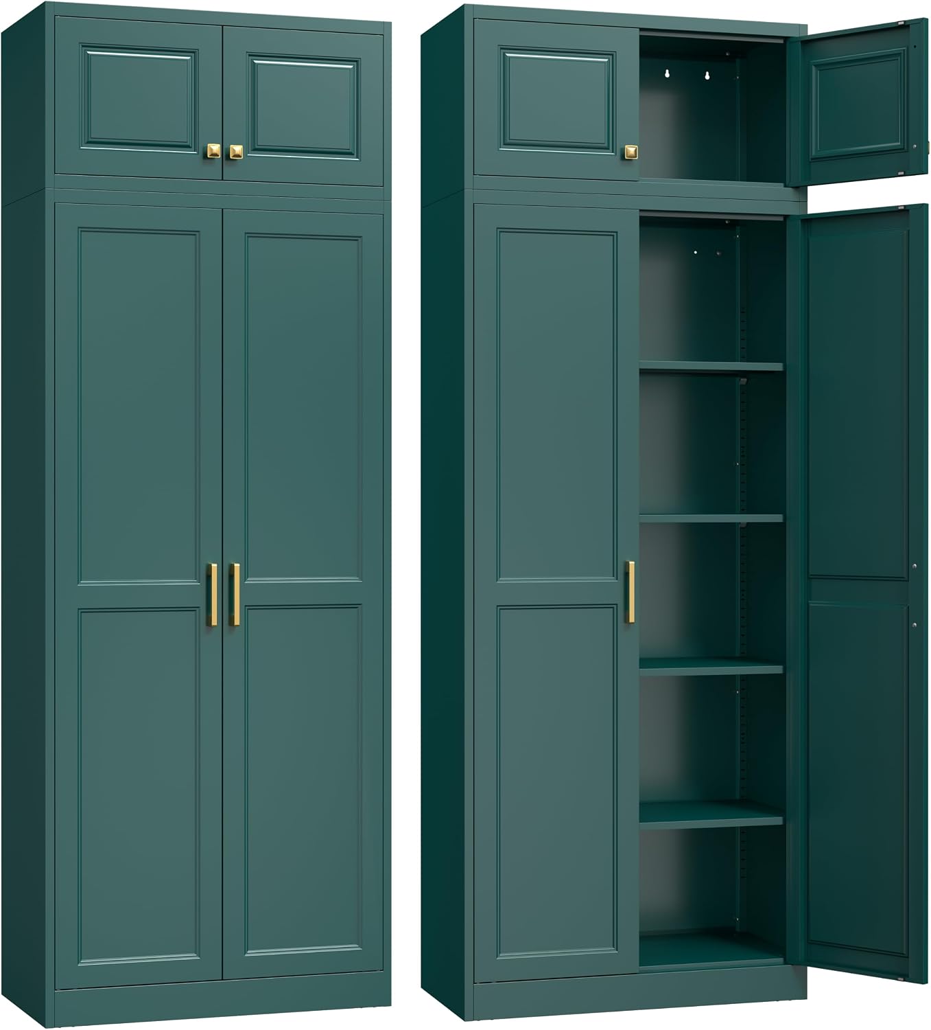 Steeloong 71"Metal Pantry Storage Cabinet with Doors & 4 Adjustable Shelves | Kitchen Pantry Cabinet,White Kitchen Cabinet with 2 Gold Handles,Tall Cabinet for Livingroom,Pantry, Bathroom,Kitchen