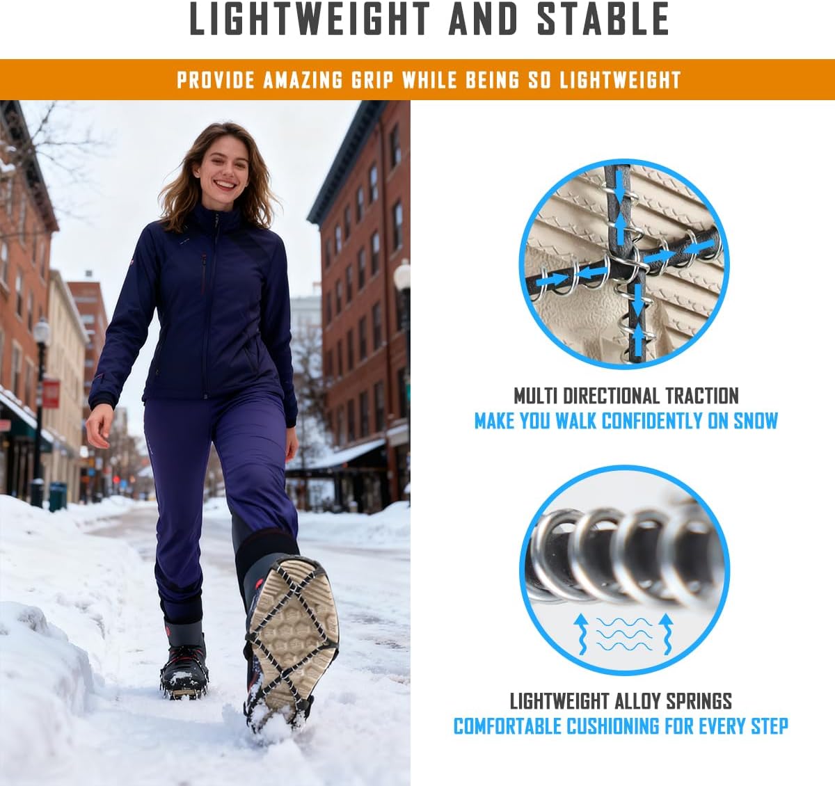 Anti-Slip Ice Cleats, Snow Grips, Crampons for Walking on Ice Snow | Ultra lightweight, Crack resistant High elasticity, for Hiking Fishing Running, with Storage Bag and 2 Straps