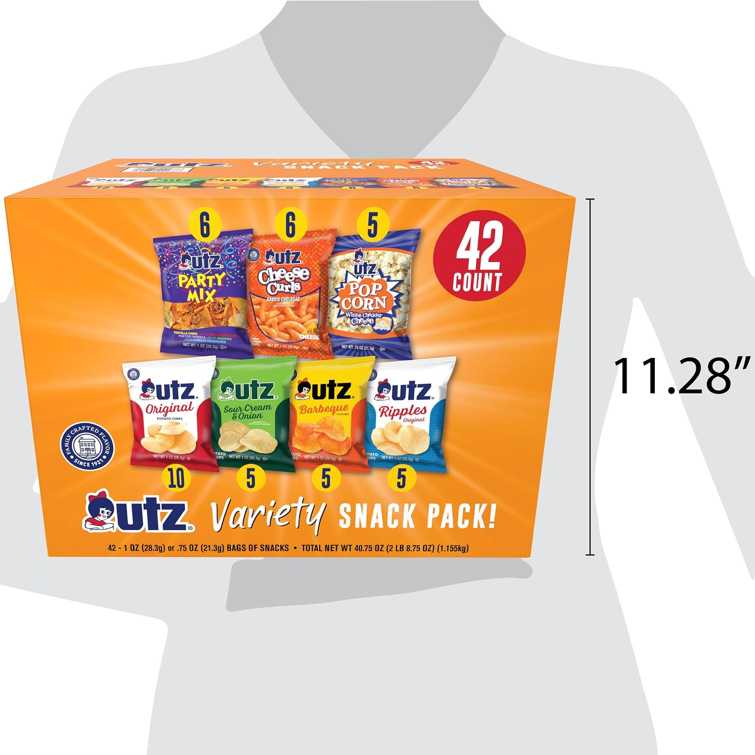 Utz Snack Variety Pack Individual Snacks, Includes Potato Chips, Cheese Curls, Popcorn, and Party Mix, Crunchy Travel Snacks for Lunches
