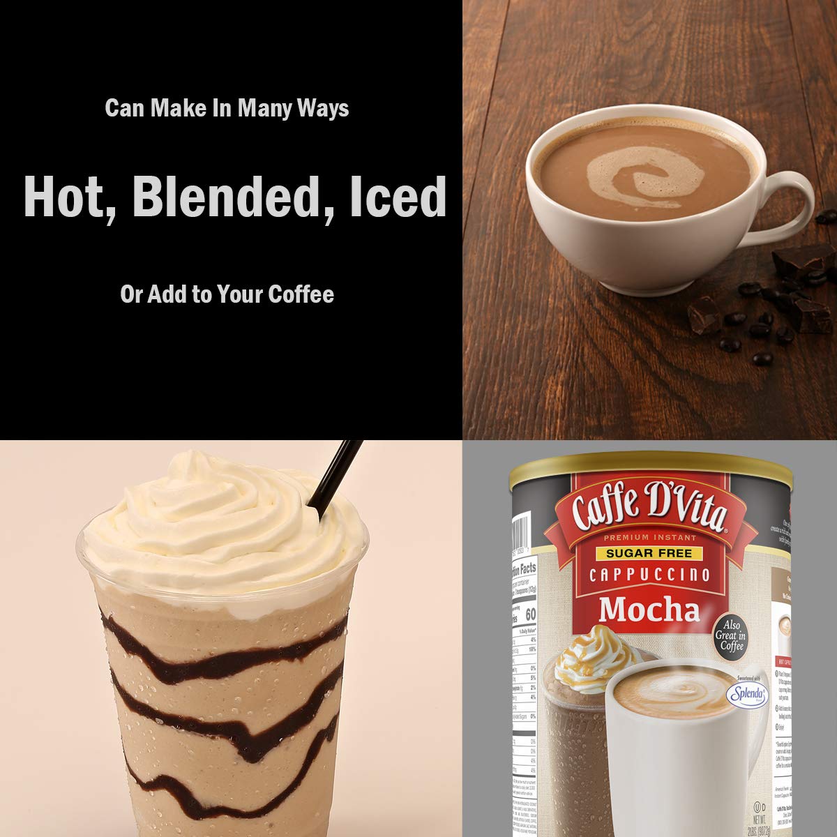 Caffe D'Vita Mocha Cappuccino Mix - 4 lb can (64 oz.) | Instant Cappuccino Mix, Gluten Free, No Cholesterol or Trans Fat, 99% Caffeine Free, Mocha