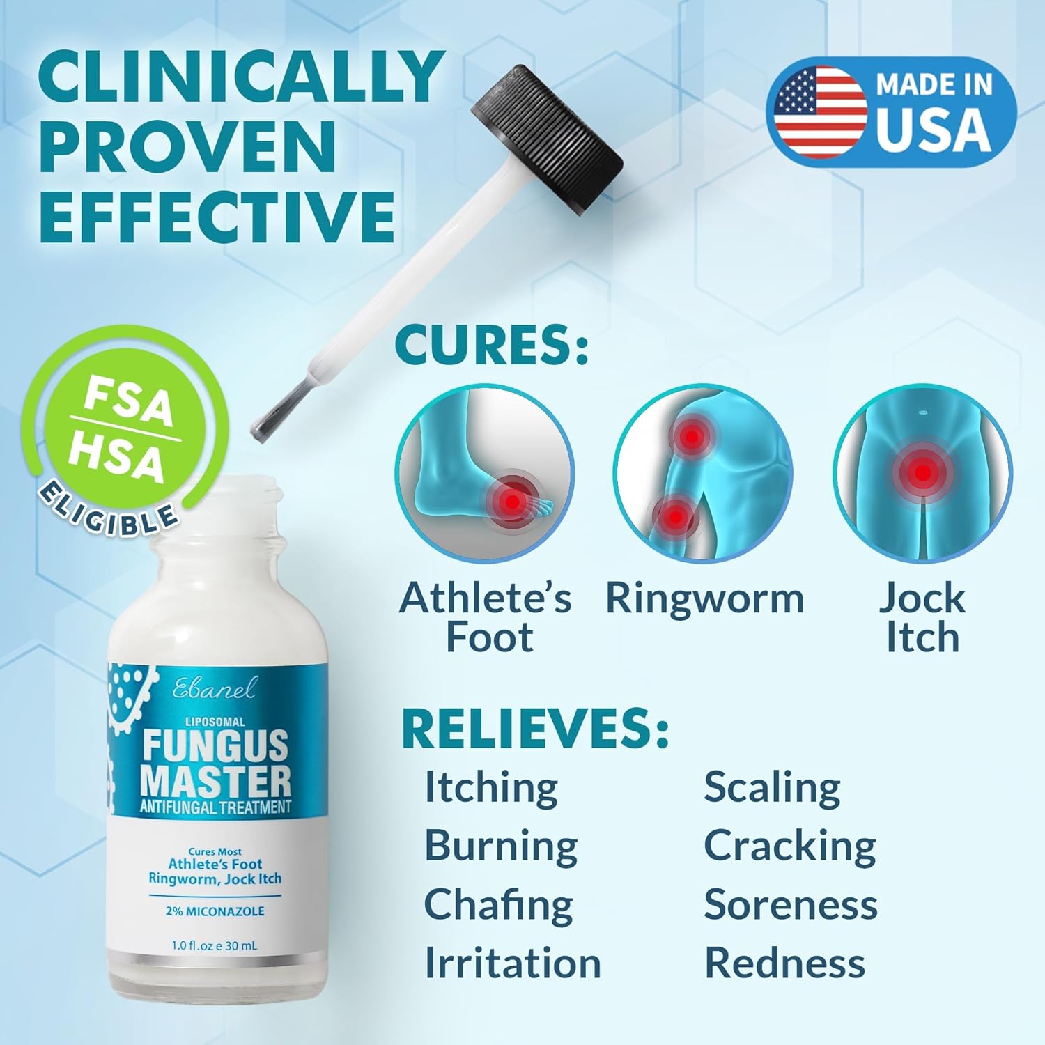 Ebanel Athlete's Foot Fungus Treatment, Miconazole Antifungal Cream 1Oz