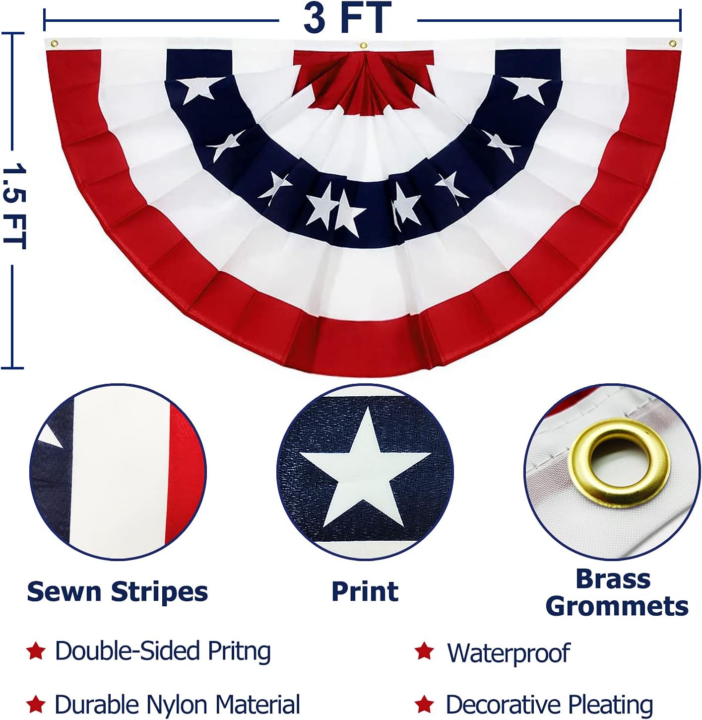 3 Pack USA 250th Anniversary American Pleated Fan Flag 4th of July Decorations