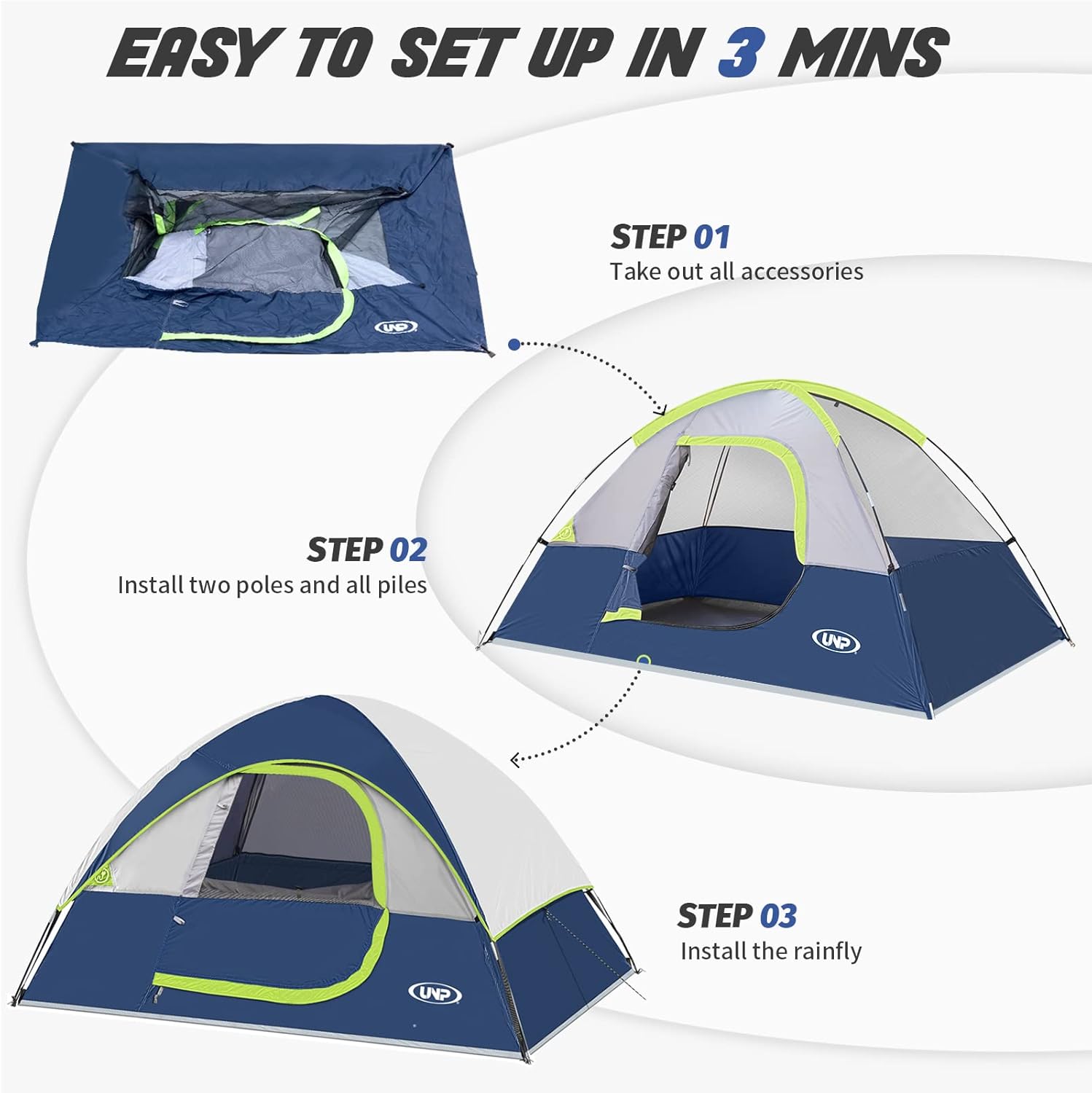 Camping Tent 2-4 Person, Waterproof Windproof Tent with Rainfly Easy Set up-Portable Dome Tents for Camping…