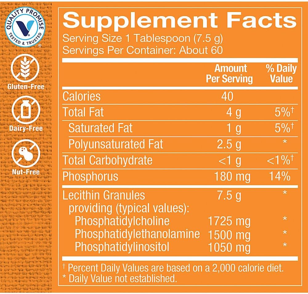 The Vitamin Shoppe Lecithin Granules - Brain Memory & Liver Support | Phosphatidylcholine Complex | 16 oz Powder | 100% Soy-Based
