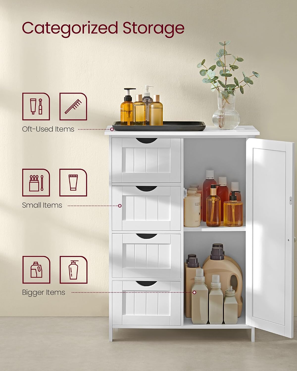 VASAGLE Floor Storage Cabinet, Freestanding Storage Unit with 2 Adjustable Shelves, for Bathroom Living Room Dining Kitchen, 11.8 x 23.6 x 31.5 Inches, Cloud White UBCB60WV1
