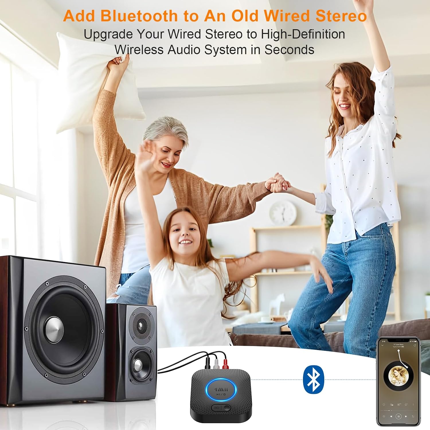 1Mii B06+ Bluetooth Receiver, Hi-Fi Wireless Audio Adapter, Bluetooth 5.3 Receiver with 3D Surround aptX HD aptX Low Latency for Home Music Streaming Stereo System