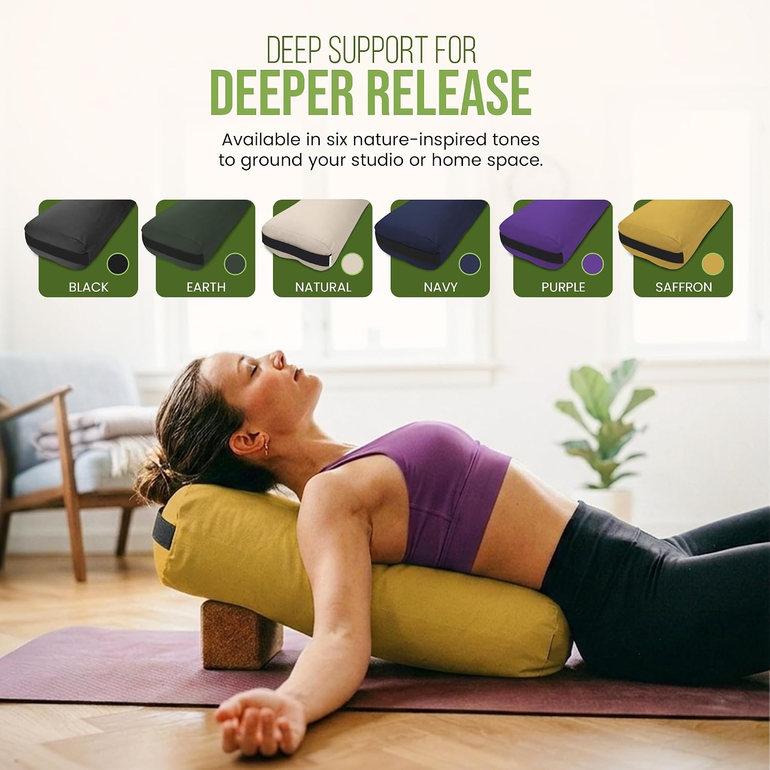 Bean Products Cotton Batting Yoga Bolster - Studio Grade Round or Rectangular Restorative Yoga Pillow for Pilates and Yin Practice - Soft Yet Firm Support with Cotton Cover - Made in The USA