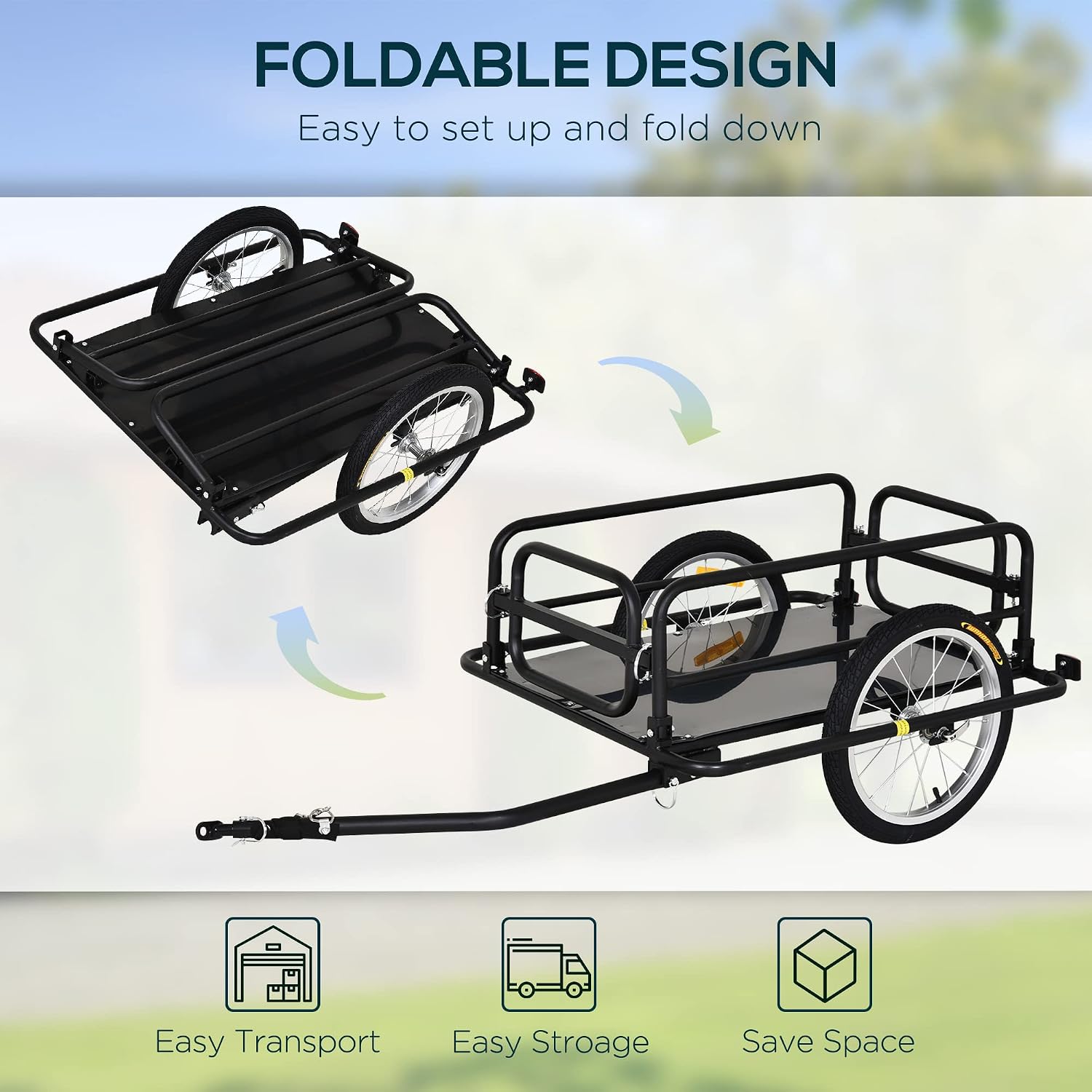 Aosom Bike Trailer Foldable Bicycle Trailer16 Inch Pneumatic Tire Black | Universal Coupler, Foldable Frame, Safe Reflectors Design
