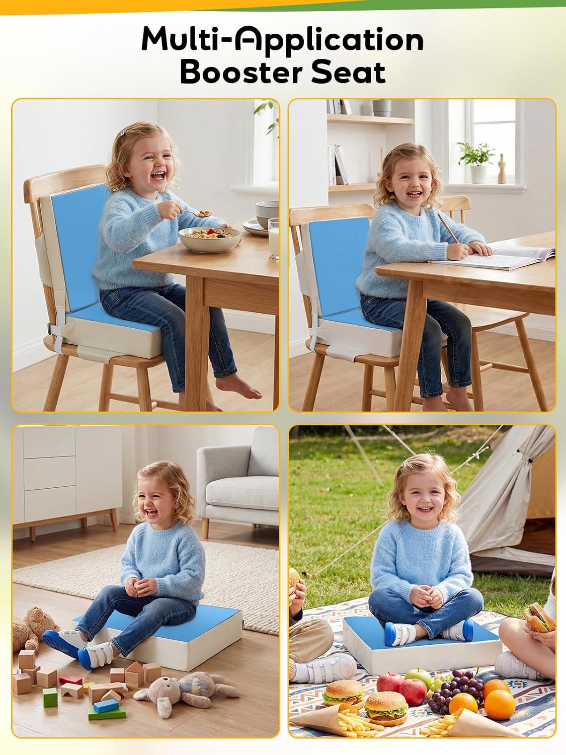 Booster Seat for Kitchen Chair - Toddler Booster Seat for Dining Table - PU Washable Double-Safety Straps with Buckle