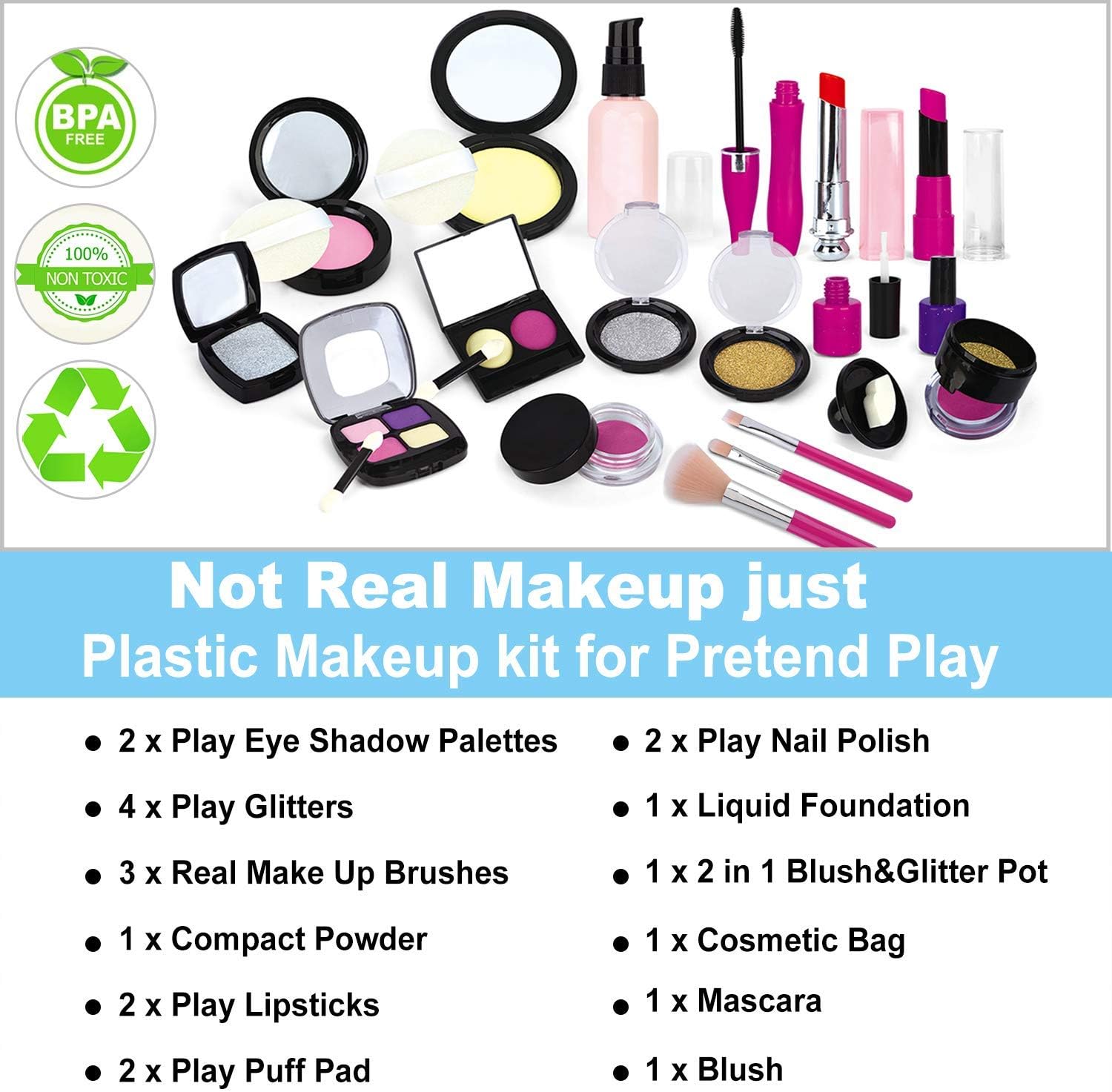 TEPSMIGO Pretend Makeup Kit for Girls, Kids Pretend Play Makeup Set - with Cosmetic Bag for Birthday Christmas