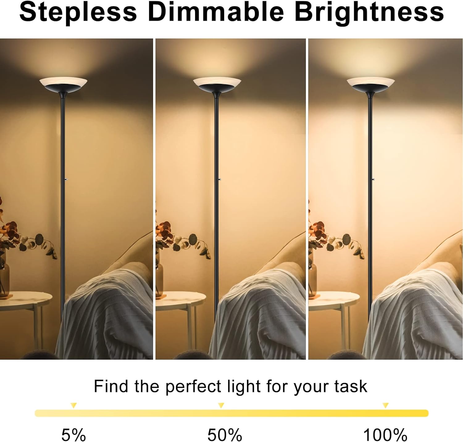 BoostArea Torchiere Floor Lamp, 30W Super Bright LED Standing Lamp, Stepless Dimmable Pole Lamp with 3000K Lighting, Rotary Switch