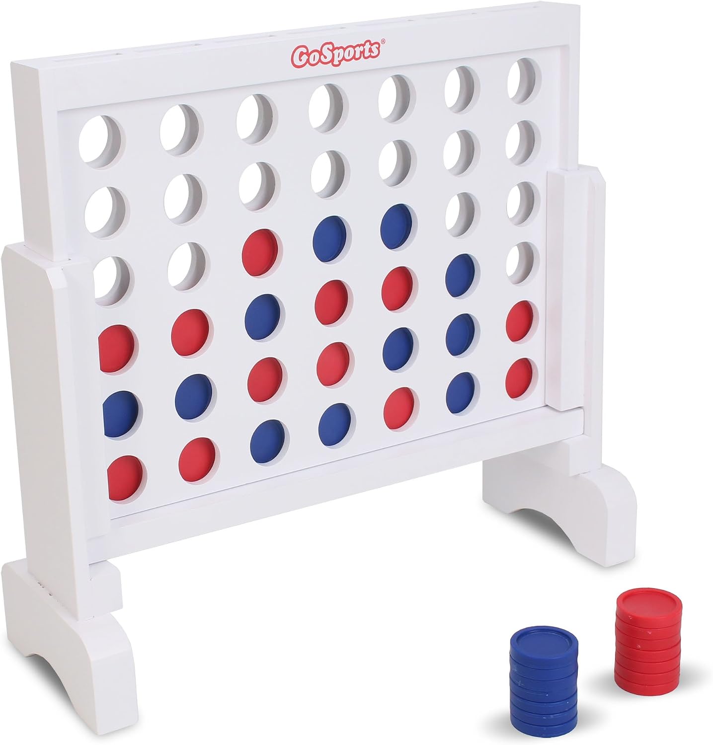 GoSports Premium 4 in a Row Game - Choose Between Classic White or Dark Stain - 1 Foot Width – with Connect Coins, Portable Case and Rules