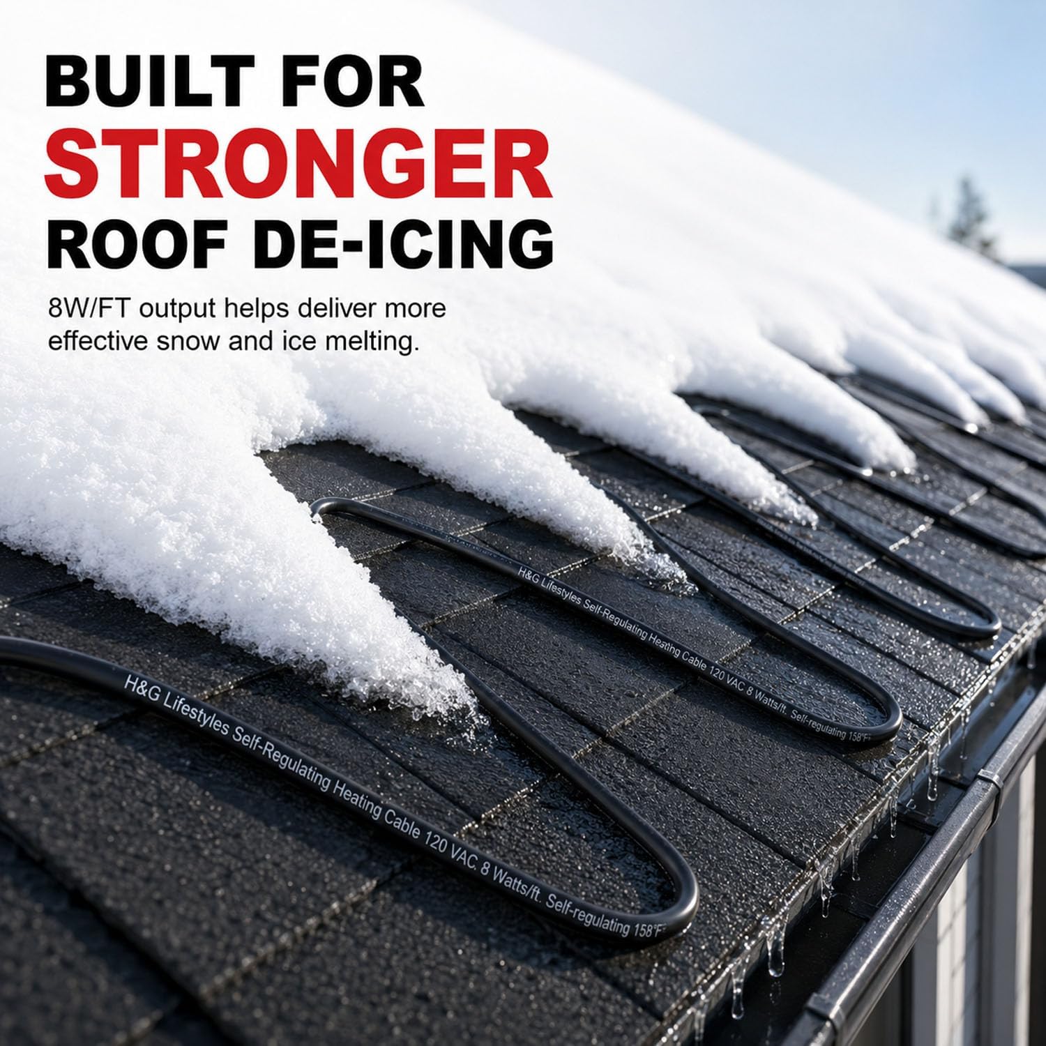 H&G Lifestyles 8W/FT Roof Heat Cable for Roof and Gutters, 140FT