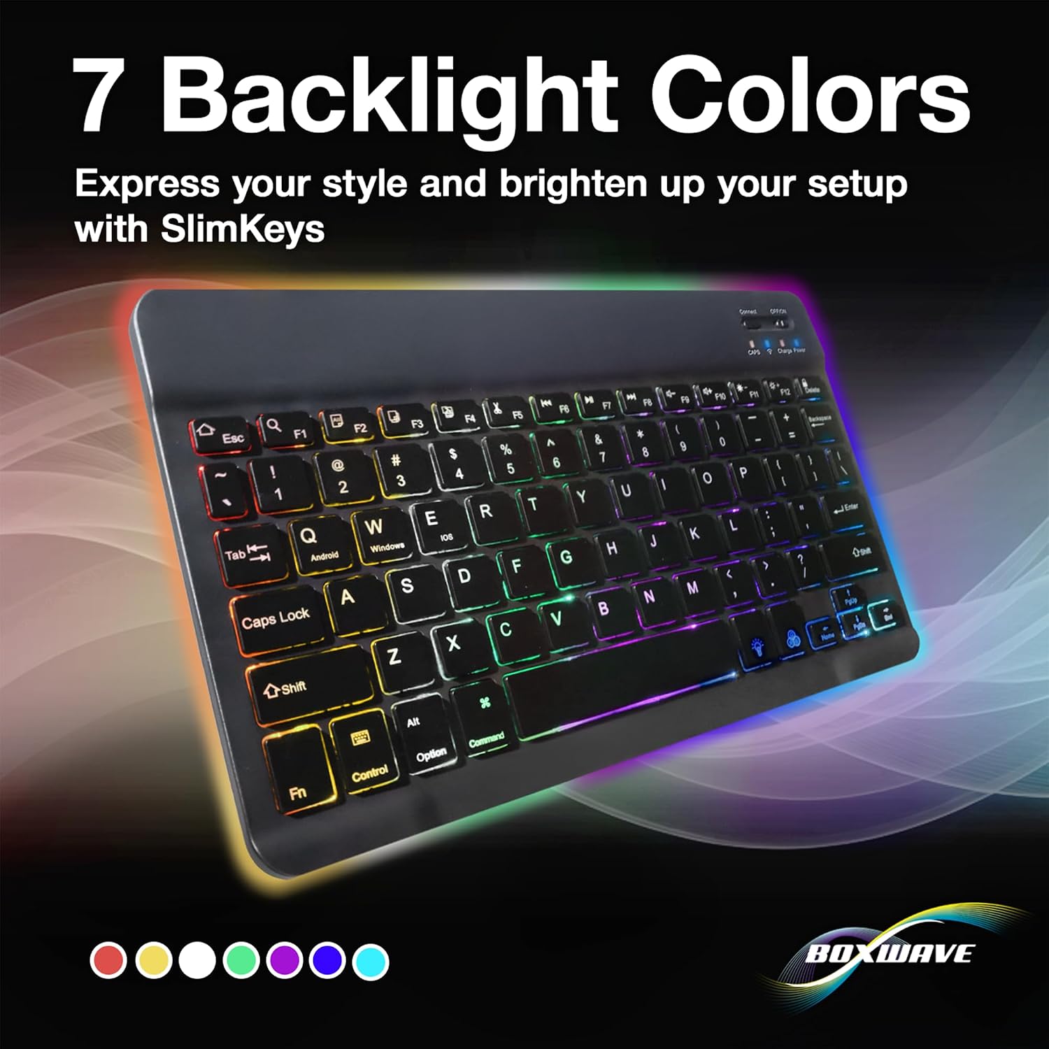 BoxWave Keyboard Compatible with Motorola Bravo MB520 - SlimKeys Bluetooth Keyboard - with Backlight, Portable Slim LED 7 Colors - Jet Black