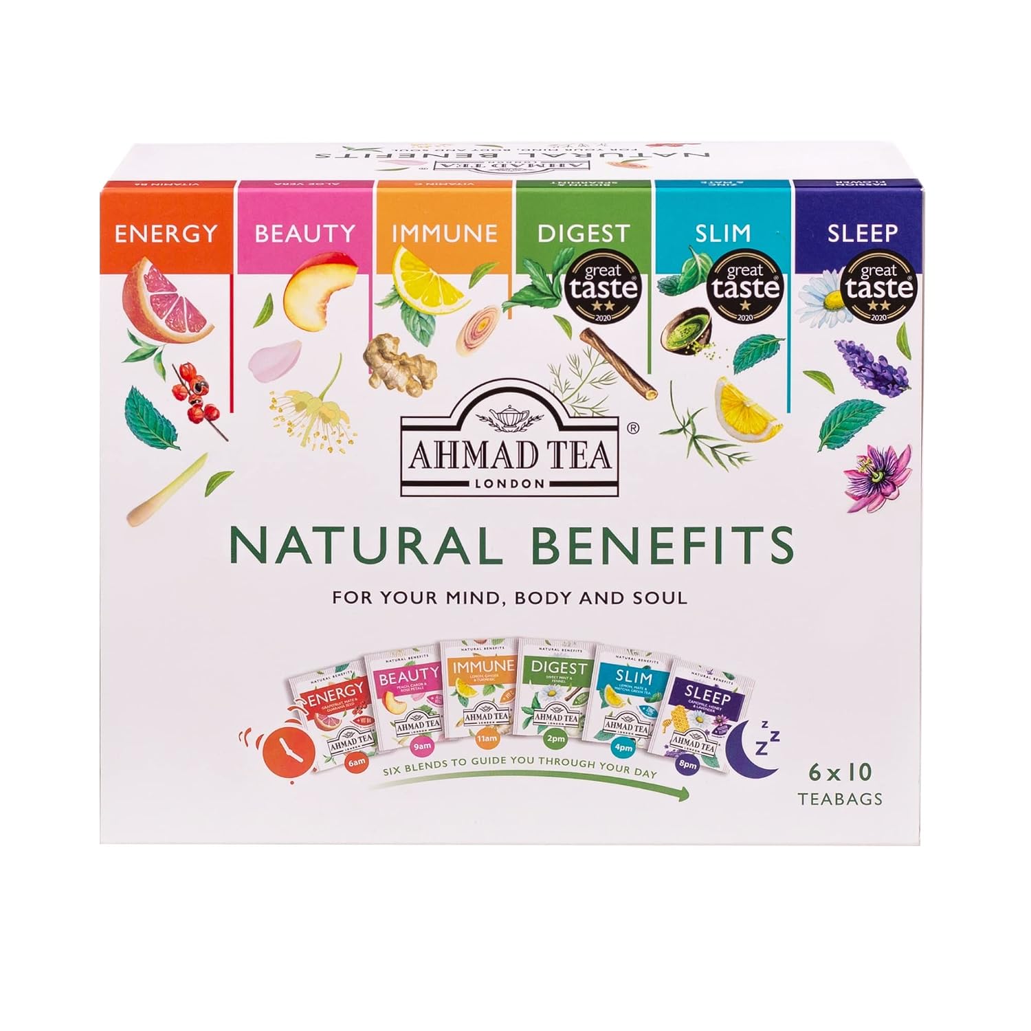 Ahmad Tea Green Tea, Evergreen Selection Pack Teabags, 60 Foil Teabags - Caffeinated & Sugar-Free