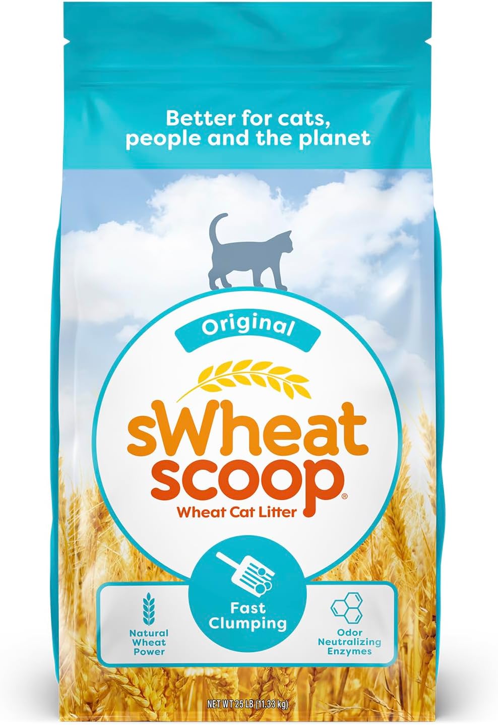 sWheat Scoop Natural Wheat Multi-Cat Litter, Superior Clumping with Odor Neutralizing Enzymes, 25 Pound Bag
