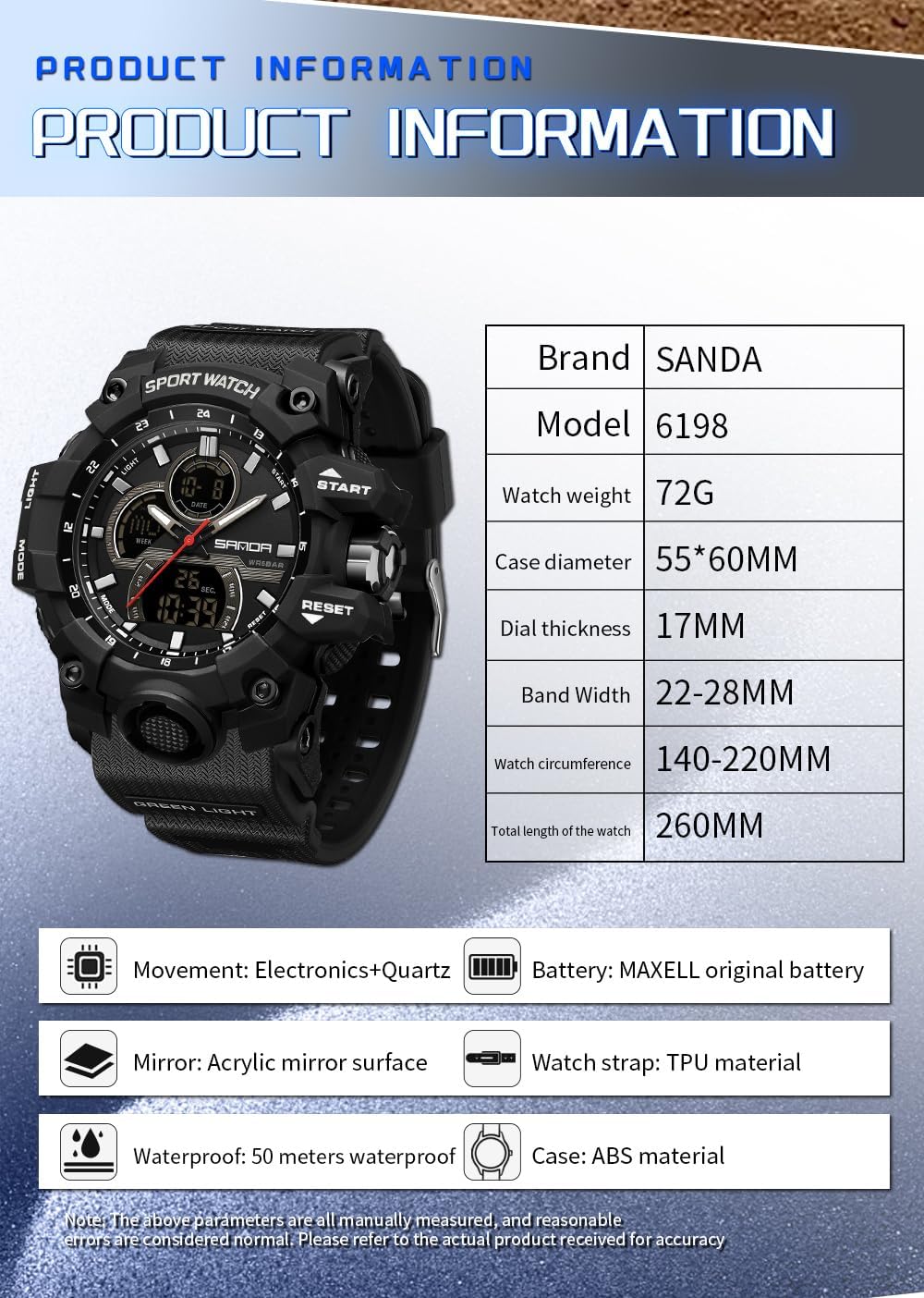 FANMIS Men Sports Outdoor Watch Analog Digital Multifunctional Black Watch | Black Sports Watch Casual Quartz Wristwatch Waterproof Military Wrist Watch Tactics LED Alarm Stopwatch Digital Watch for Men