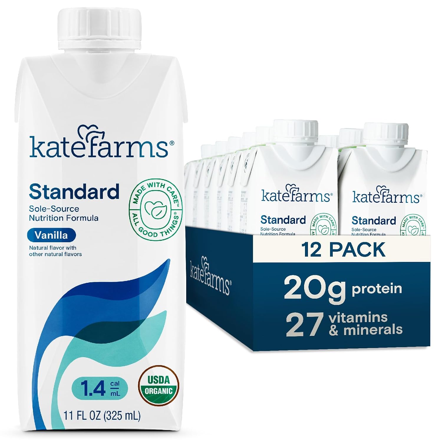 KATE FARMS Organic 1.4 High Calorie Shake, Plain, 20g Protein, 12 Pack