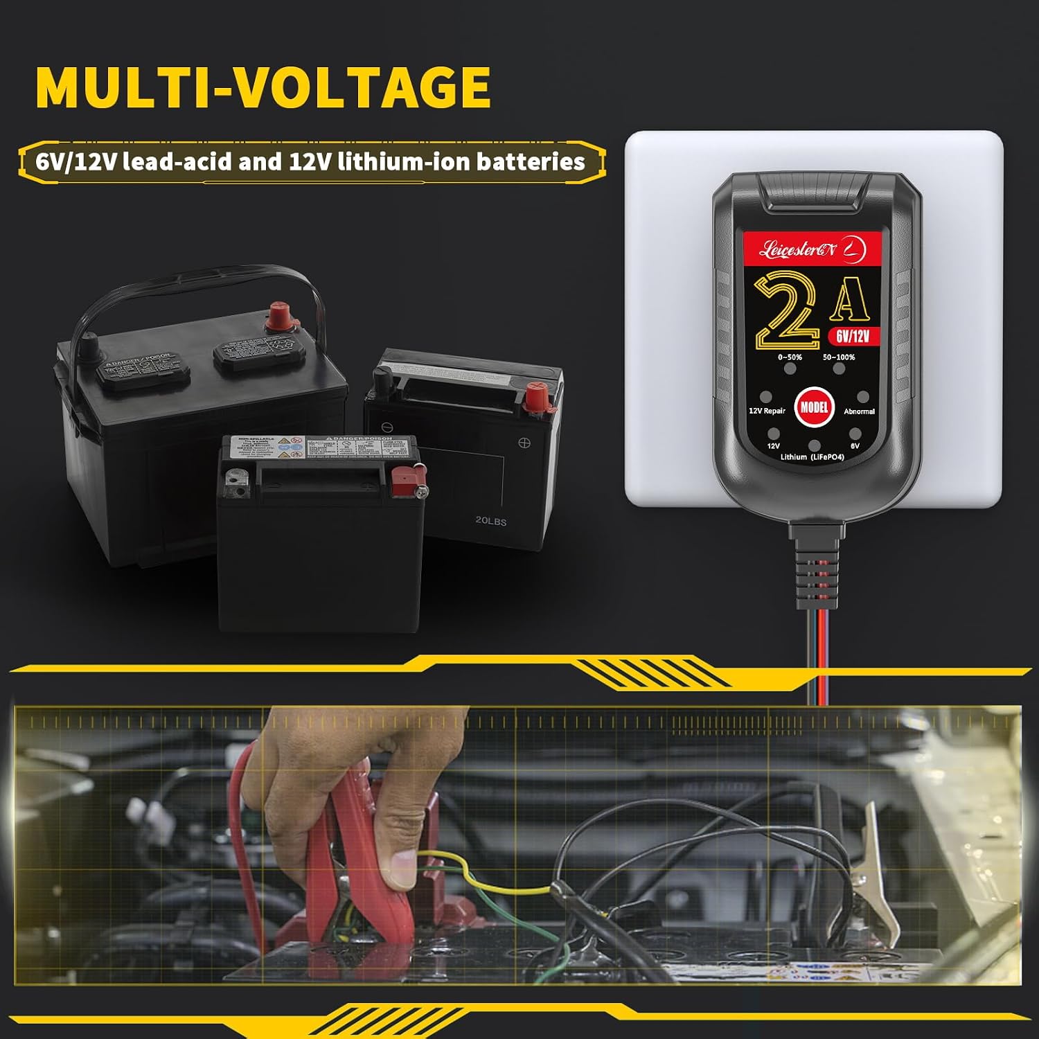 2A Battery Maintainer & Trickle Charger, 6V 12V Smart Float Charger with Pulse Repair Mode, 10FT Extra Long for Motorcycle, Automotive Car, Lawn Mower, Marine Boat, ATV, SLA, AGM, Gel, LiFePO4