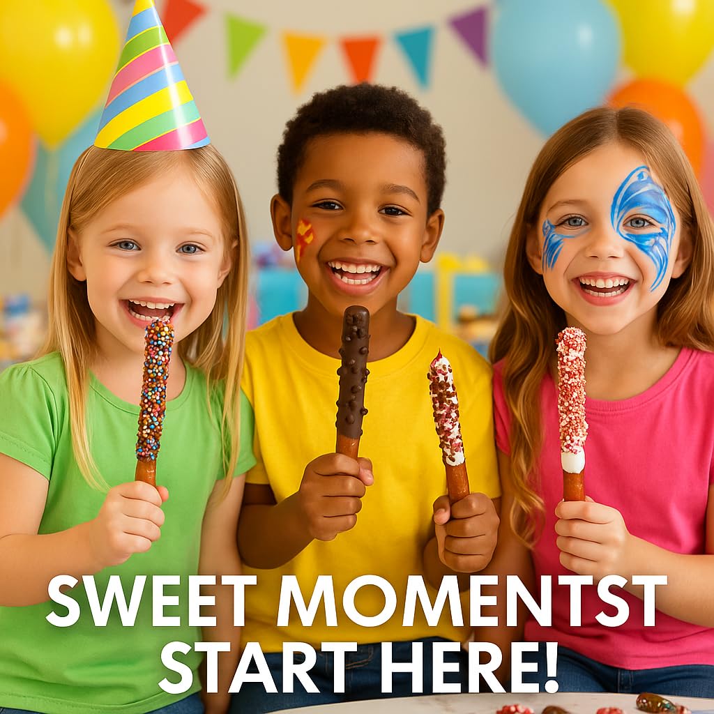 Chocolate Covered Pretzel Rods Gourmet Pretzel Sticks with Rainbow Sprinkles & Assorted Toppings Bulk 50 pack Individually Wrapped Chocolate Covered