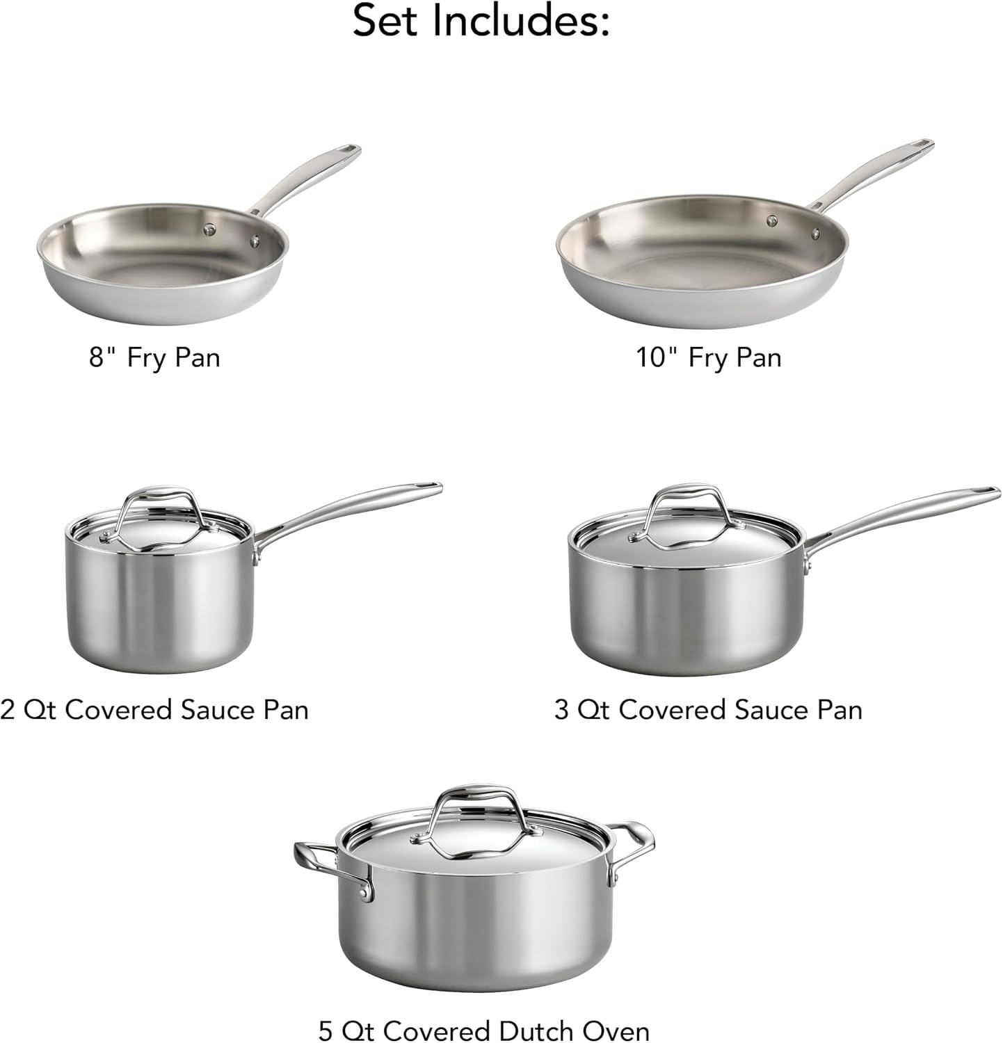 Tramontina Signature Tri-Ply Clad Stainless Steel 8-Pc Pots and Pans Set | Cookware Kitchen Set, Induction-Ready, Dishwasher-Safe, NSF-Certified, Made in Brazil
