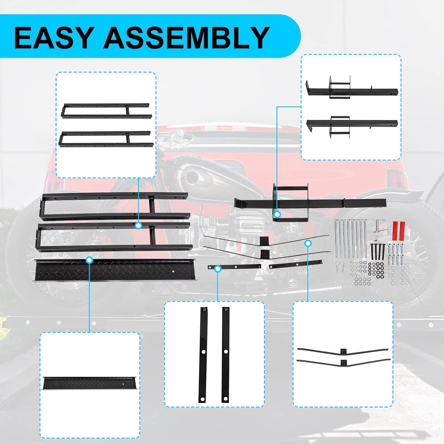 500LBS Steel Motorcycle Scooter Dirtbike Carrier Hauler Hitch | Mount Rack Ramp Anti Tilt
