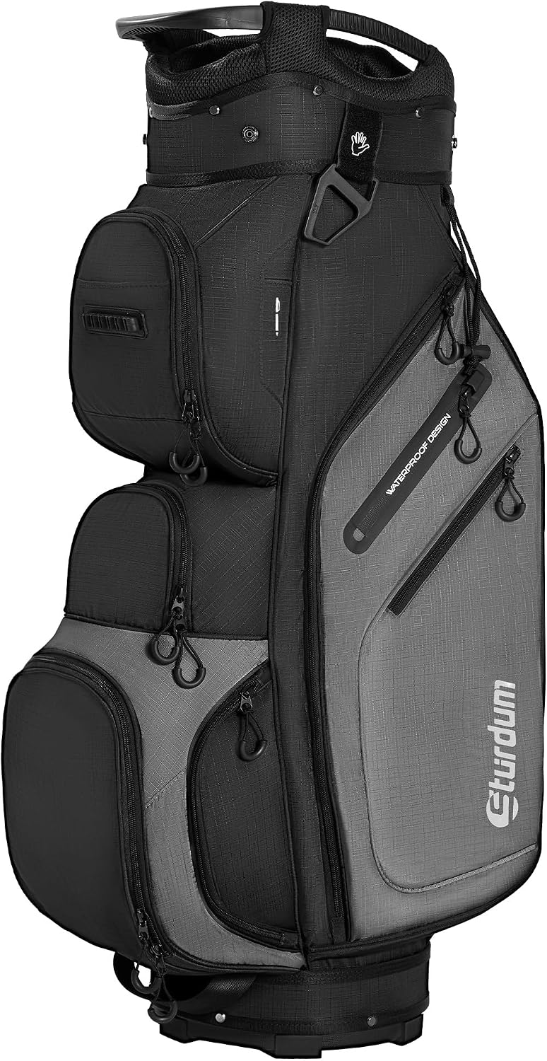 Golf Cart Bag 14-Way Organizer Divider, Lightweight 5.5 lbs Golf Club Bags for Men & Women, 10 Pockets with Cooler, Dual Waterproof Valuables Pockets, Rain Cover