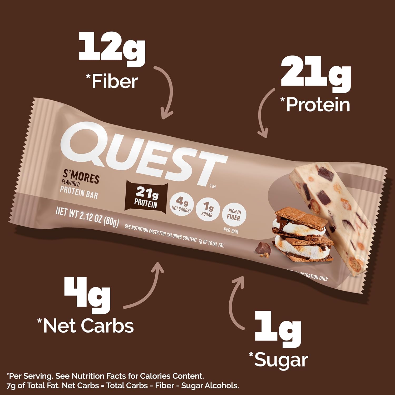 Quest Nutrition Oatmeal Chocolate Chip Protein Bars, 20g Protein, 12 Count | 12g Fiber, 5g Net Carbs, 1g Sugar, Gluten Free, High Quality Protein, Soft and Chewy, Individually Wrapped 2.12oz Bars