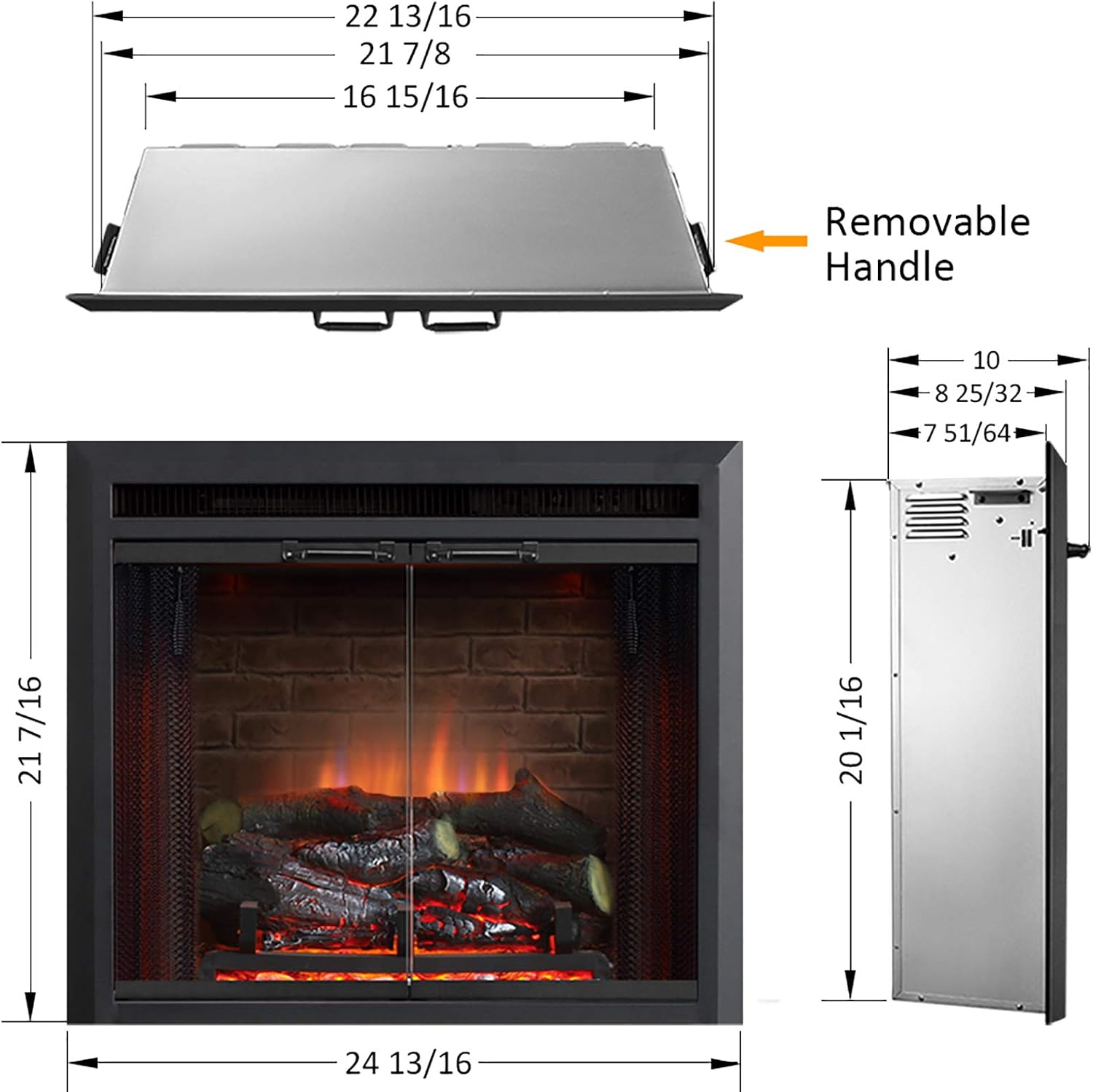 PuraFlame Klaus Electric Fireplace Insert with Fire Crackling Sound, Glass Door and Mesh Screen, 750/1500W, Black, 29 15/16 Inches Wide