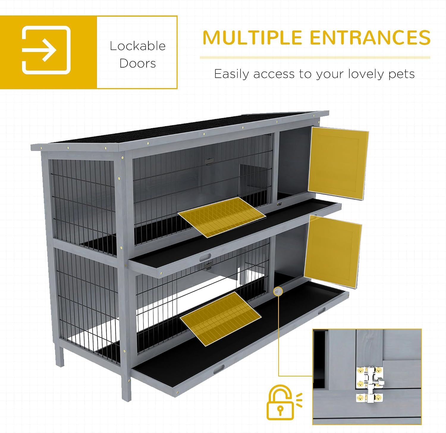 PawHut 54" 2-Story Large Rabbit Hutch Bunny Cage Wooden Pet House Small Animal Habitat with Lockable Doors, No Leak Tray and waterproof Roof for Outdoor/Indoor Orange | Wooden Pet House, Small Animal Habitat, No Leak Tray, Waterproof Roof, for Chickens D…