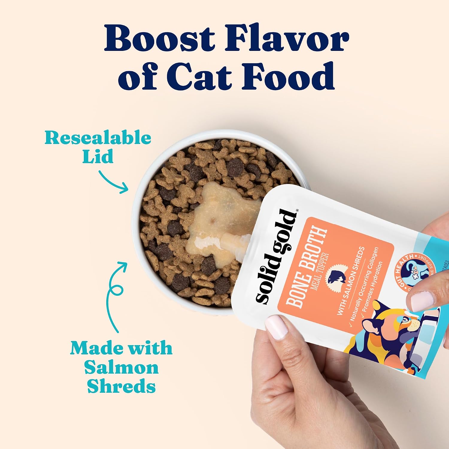 Solid Gold Bone Broth Cat Food Topper, Tuna, Lickable Pouches, 12ct
