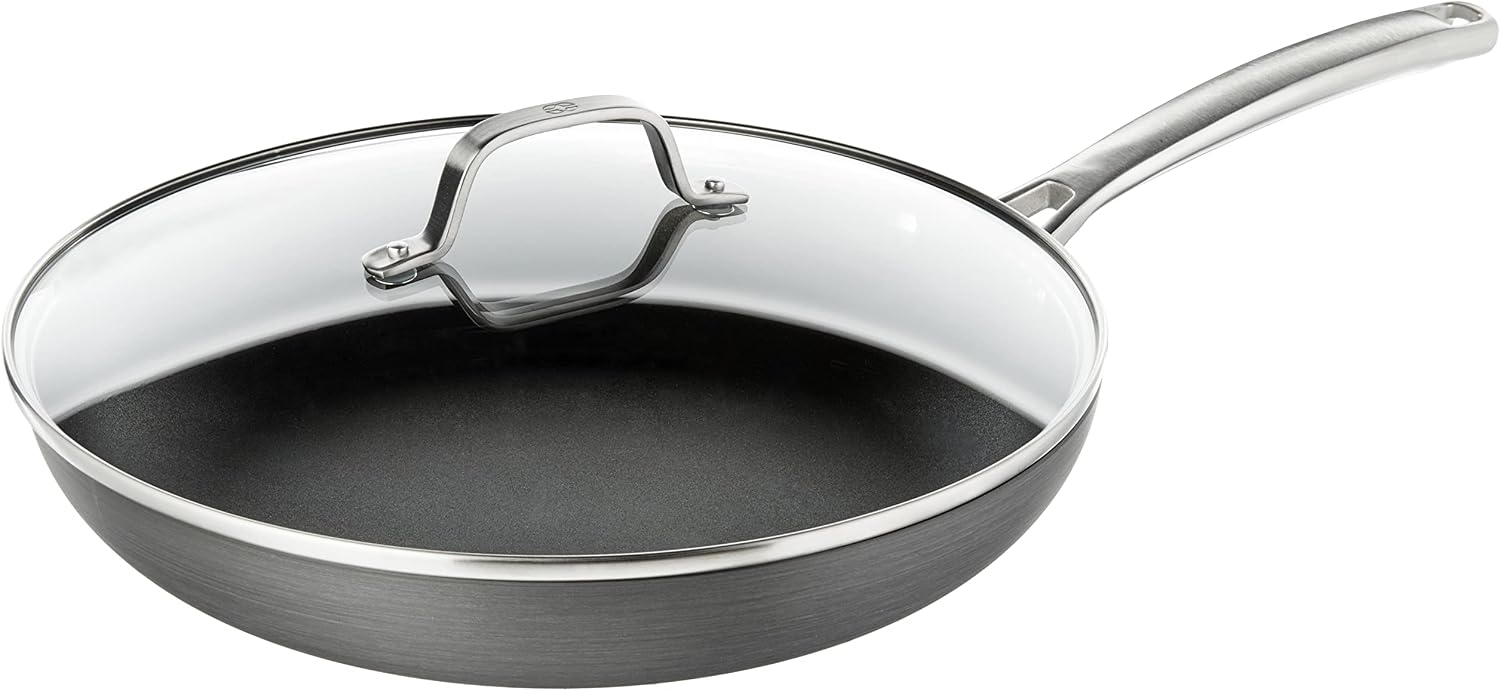 Calphalon Nonstick Frying Pan with Lid and Stay-Cool Handles, Dishwasher Safe, 12-Inch, Grey