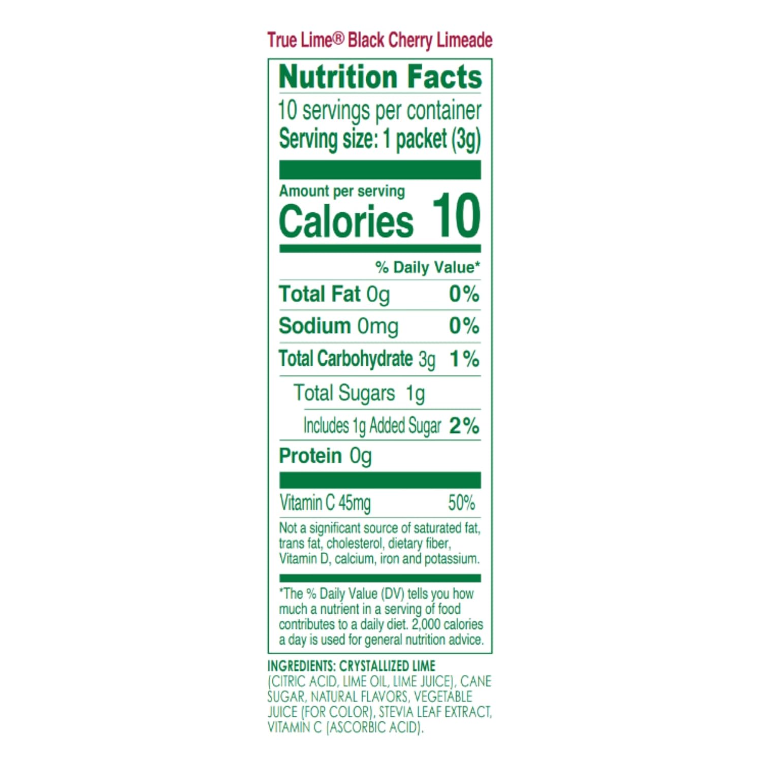 TRUE LIME Black Cherry Limeade Drink Mix (10 Packets) | Made from Real Limes | No Preservatives, No Artificial Sweeteners