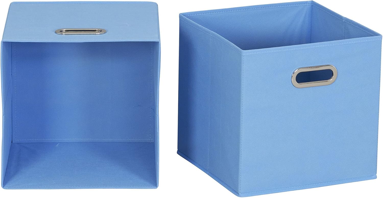 Household Essentials Fabric Storage Bins 6 Piece Set, Strong Poly-Woven Fabric, Sturdy Chipboard Sides, Grommet Front Handle, Stackable and Foldable, Classic Design, Navy