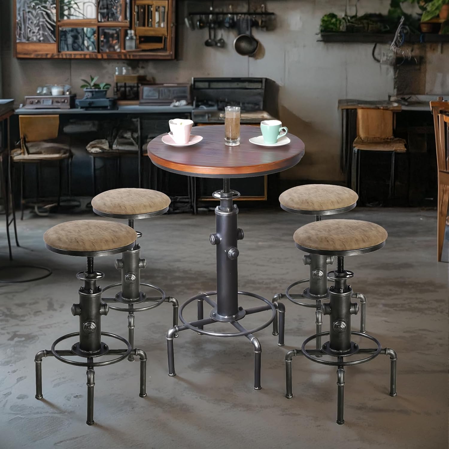 Topower Industrial Bar Table 32.3-38.2" Adjustable Pub Table Kitchen Dining Coffee Bistro Table (Red)
