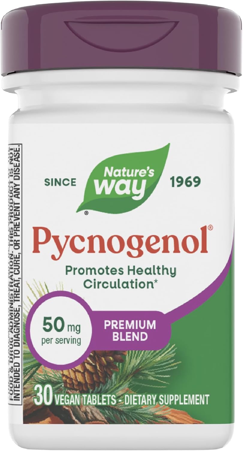 Nature's Way Pycnogenol Tablets, 50 mg per Serving, Vegan, 30 ct | Premium Blend, Promotes Healthy Circulation*, Antioxidant Support*