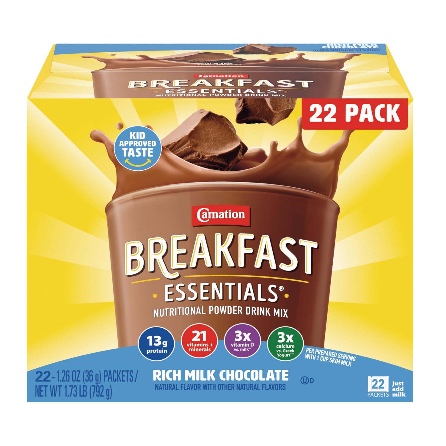 Carnation Breakfast Essentials Powder Drink Mix, Chocolate, 1.26 Oz Packets