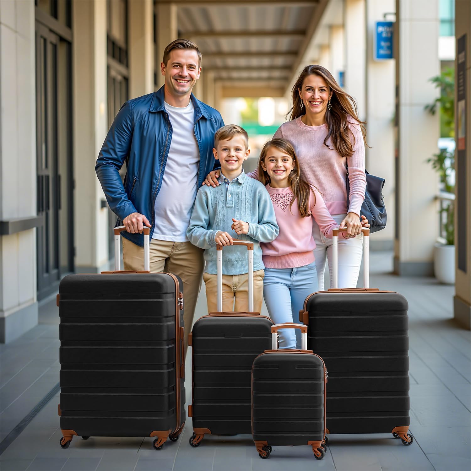 Coolife Luggage Set, Lightweight Durable Hardshell, 4 piece, Sakura Pink | suitcase set with 360° Spinner Wheels, TSA-approved Lock, Checked Family Travel, 16/20/24/28 Inch