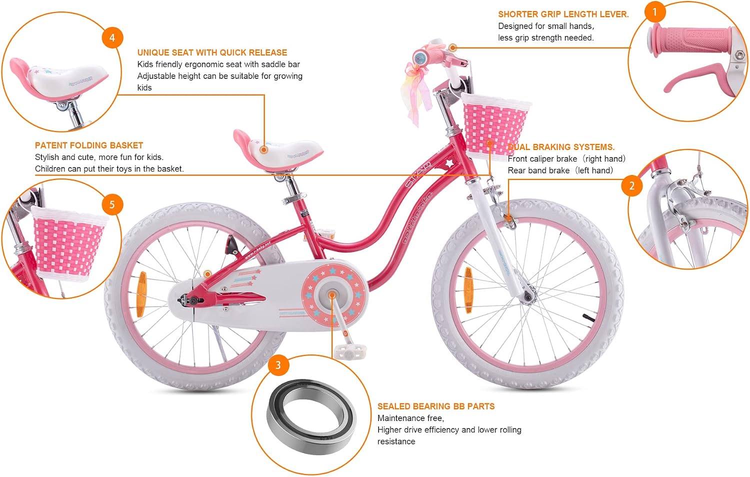 RoyalBaby Girls Bike Classic & EZ Kids Bike, Balance and Pedal Bicycle, 12 14 16 18 20 Inch Toddlers to Big Kids 3-10 Years